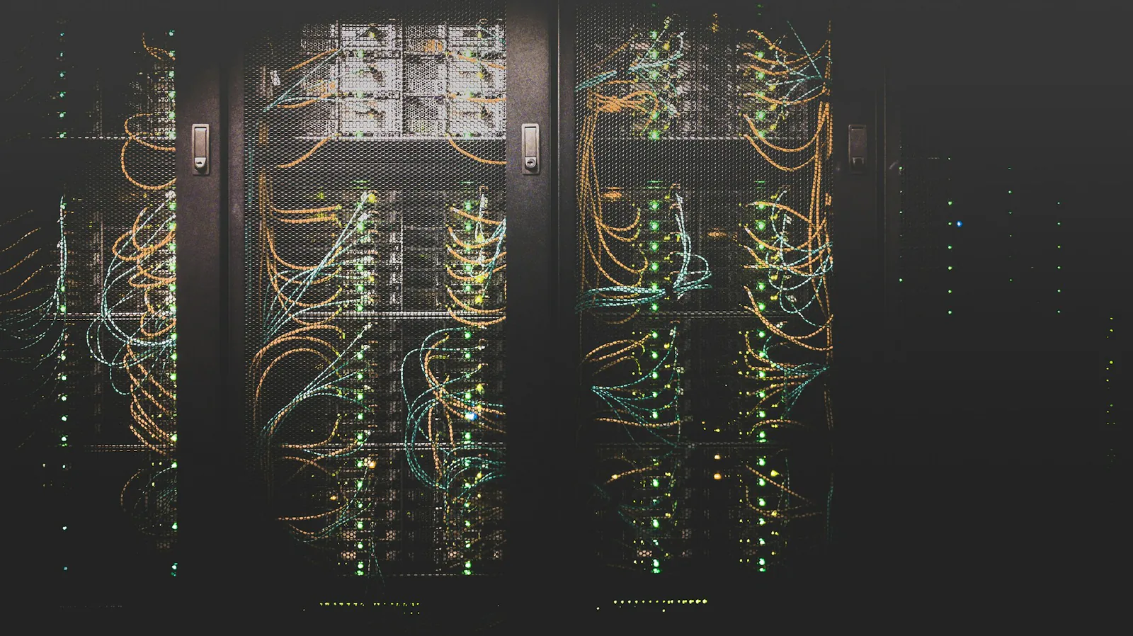 Server racks with connected network equipment